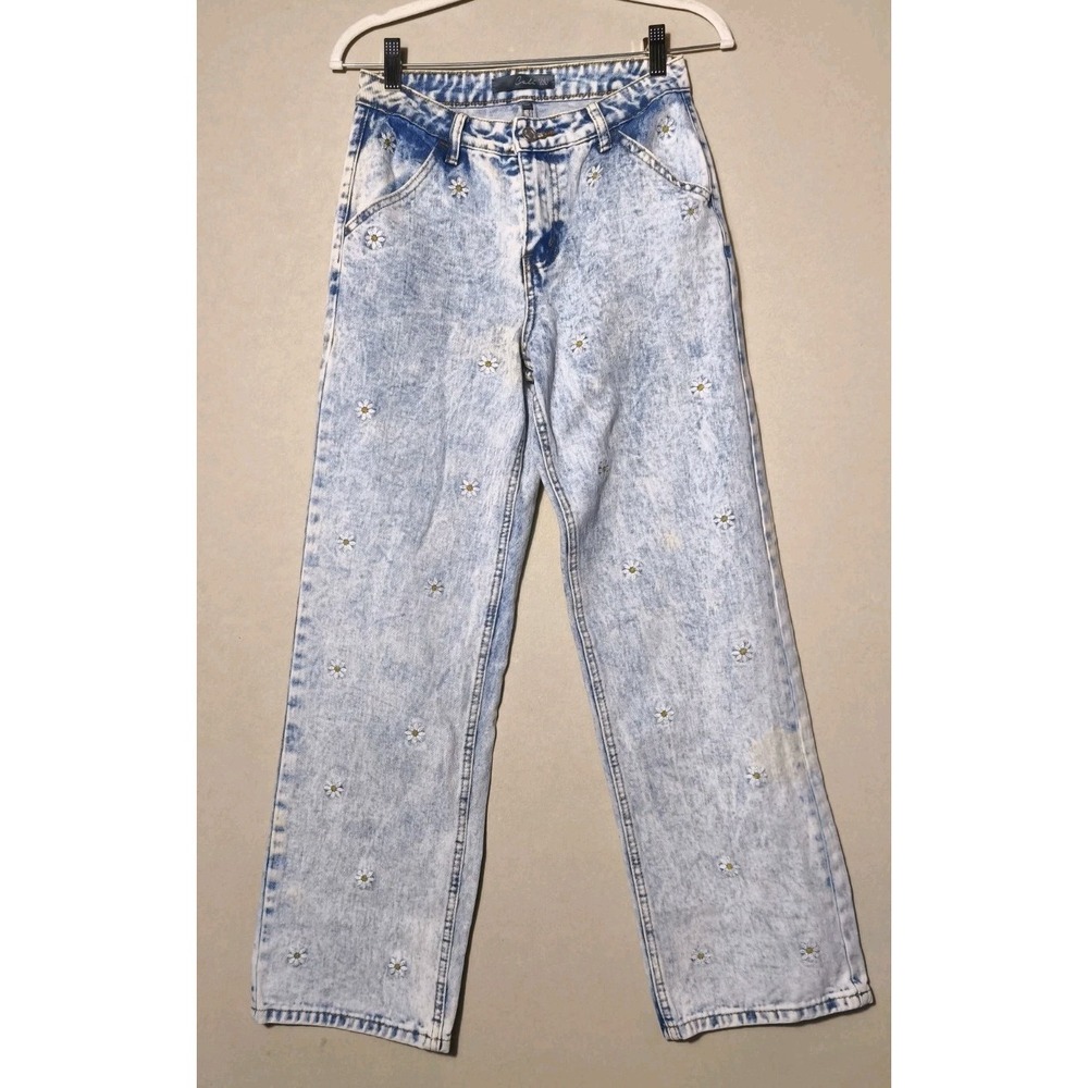 Cabi Floral Daisy Embroidered Acid Wash Jeans Women's Cottagecore Y2K Denim 5/27